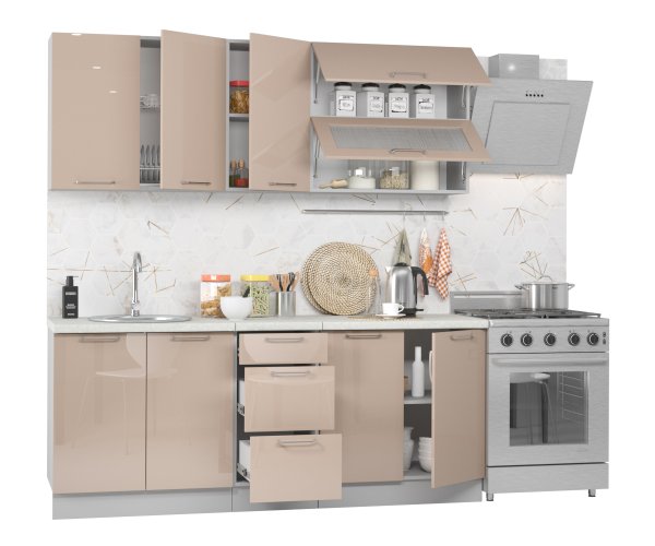 Кухонный Комплект Модена 6, прямой, размер 2000* (, Корпус:серый, фасад: глянец склад, Р 103, 6пр, в пакетах)